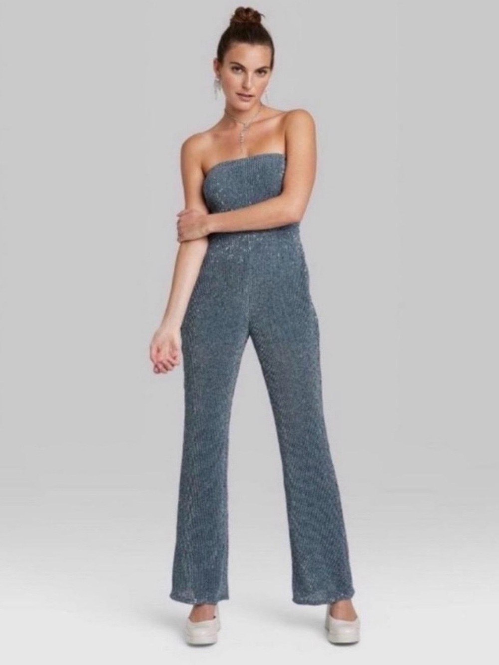 Wild Fable Blue Strapless Sparkle Jumpsuit